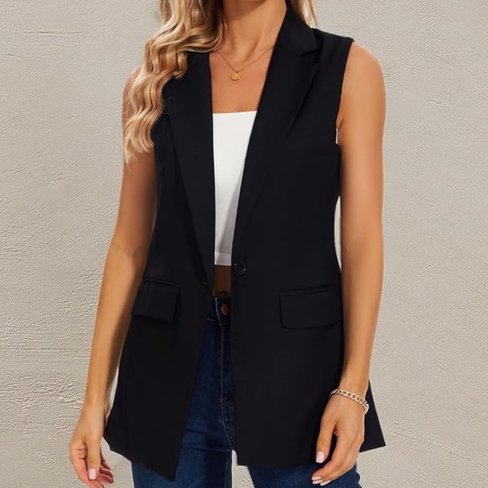 Talulah Long Black Blazer Vest